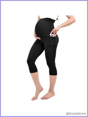 Maternity Capris Leggings with Pockets Pregnancy Yoga Pants